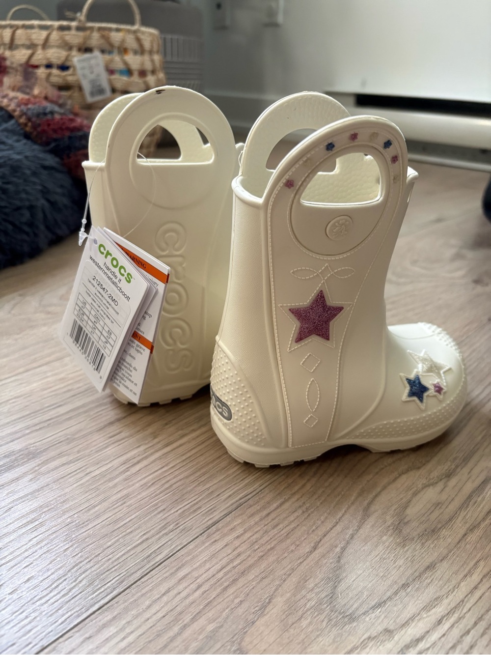 Crocs Handle It Western Metallic Rain Boots Summit White Toddler C7 NWT